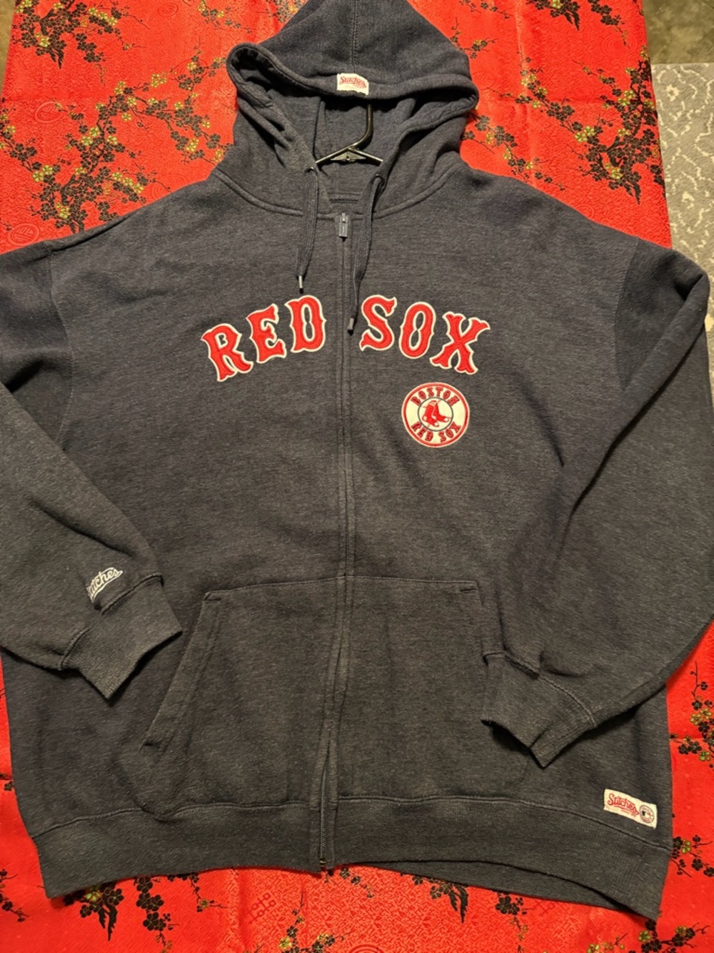 Stitches Navy Boston Redsox Zip-Up Hoodie with Embroidered Chest Logo
